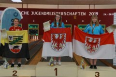 <b>Einzel weibliche U14</b><br>
2. Platz Emely Wiederbach vom KKBV Harz (803 Holz)<br>
1. Platz Talea Schultz vom KFV Dahme-Spreewald (811 Holz)<br>
3. Platz Alexa Radigk vom KFV Dahme-Spreewald (796 Holz)
