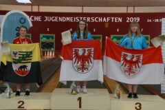 <b>Einzel weibliche U14</b><br>
2. Platz Emely Wiederbach vom KKBV Harz (803 Holz)<br>
1. Platz Talea Schultz vom KFV Dahme-Spreewald (811 Holz)<br>
3. Platz Alexa Radigk vom KFV Dahme-Spreewald (796 Holz)