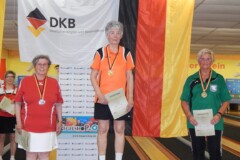 <b>Einzel Damen C</b><br>
2. Platz Bärbel Mäder (KFV Teltow-Fläming)<br>
1. Platz Loni Hirsch (Berliner SKV)<br>
3. Platz Gerda Miehe (KV A/W-SAW)