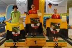 <b>Einzel U14 weiblich</b><br>
2. Platz Charlotte Knels (KV Börde)<br>
1. Platz Clara Schreiber (KKV Stendal)<br>
3. Platz Louise Rundt (KKV Stendal)