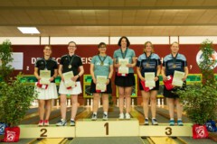 <b>Doppel Damen</b><br>
2. Platz Alexandra Hellberg / Christiane Künstler (SG Holstein)<br>
1. Platz Carmen Bötjer / Claudia Lippka (SG Weser)<br>
3. Platz Nancy Prievenau / Vanessa Neumann (SG Kiel)